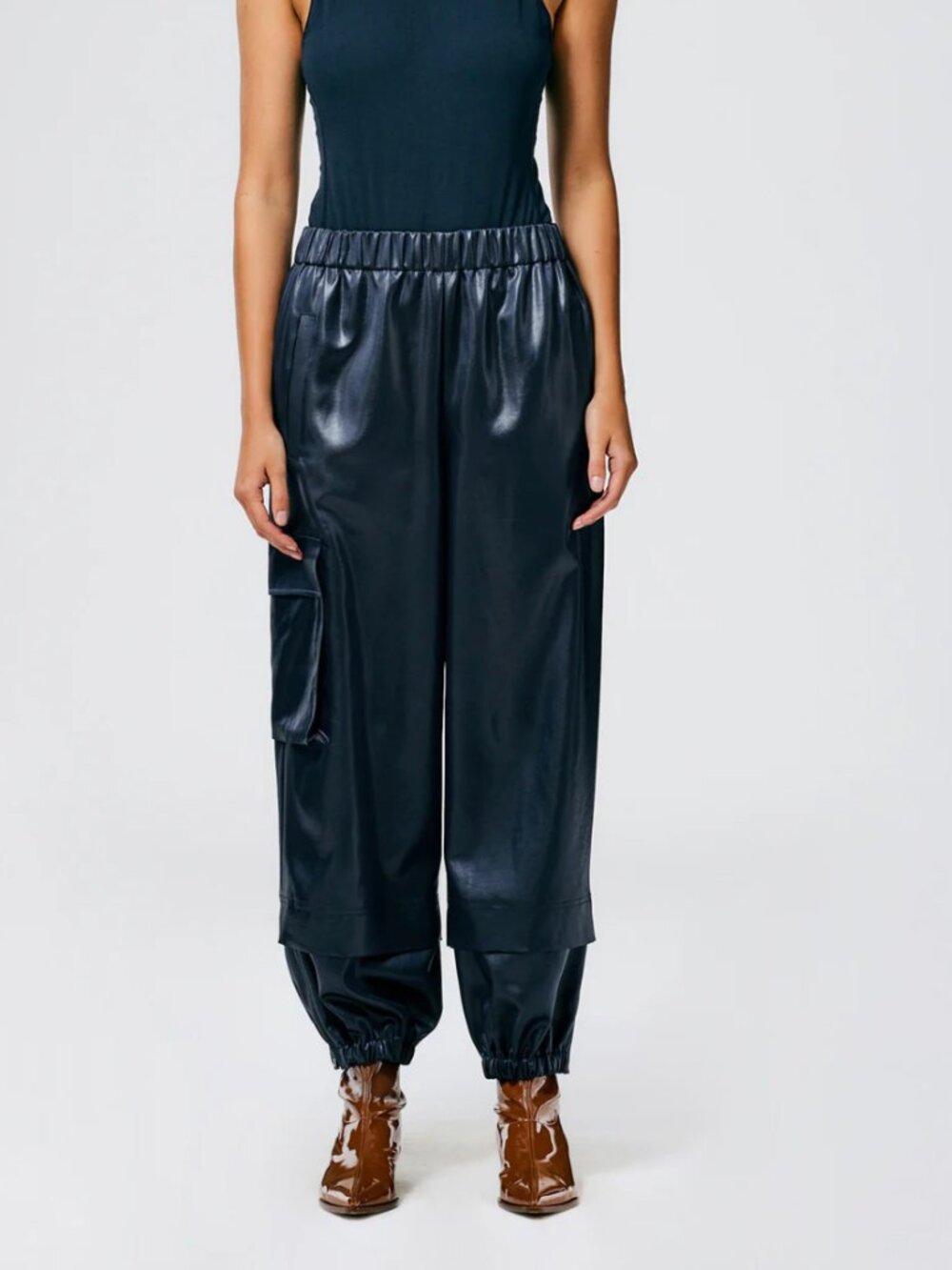Tibi Celia drape Wilt jogger pants, XS, dark navy, $110.